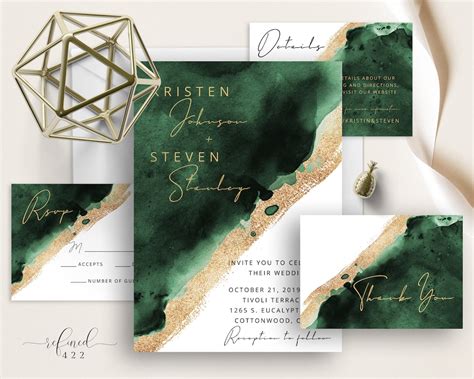 emerald and gold wedding invitations.